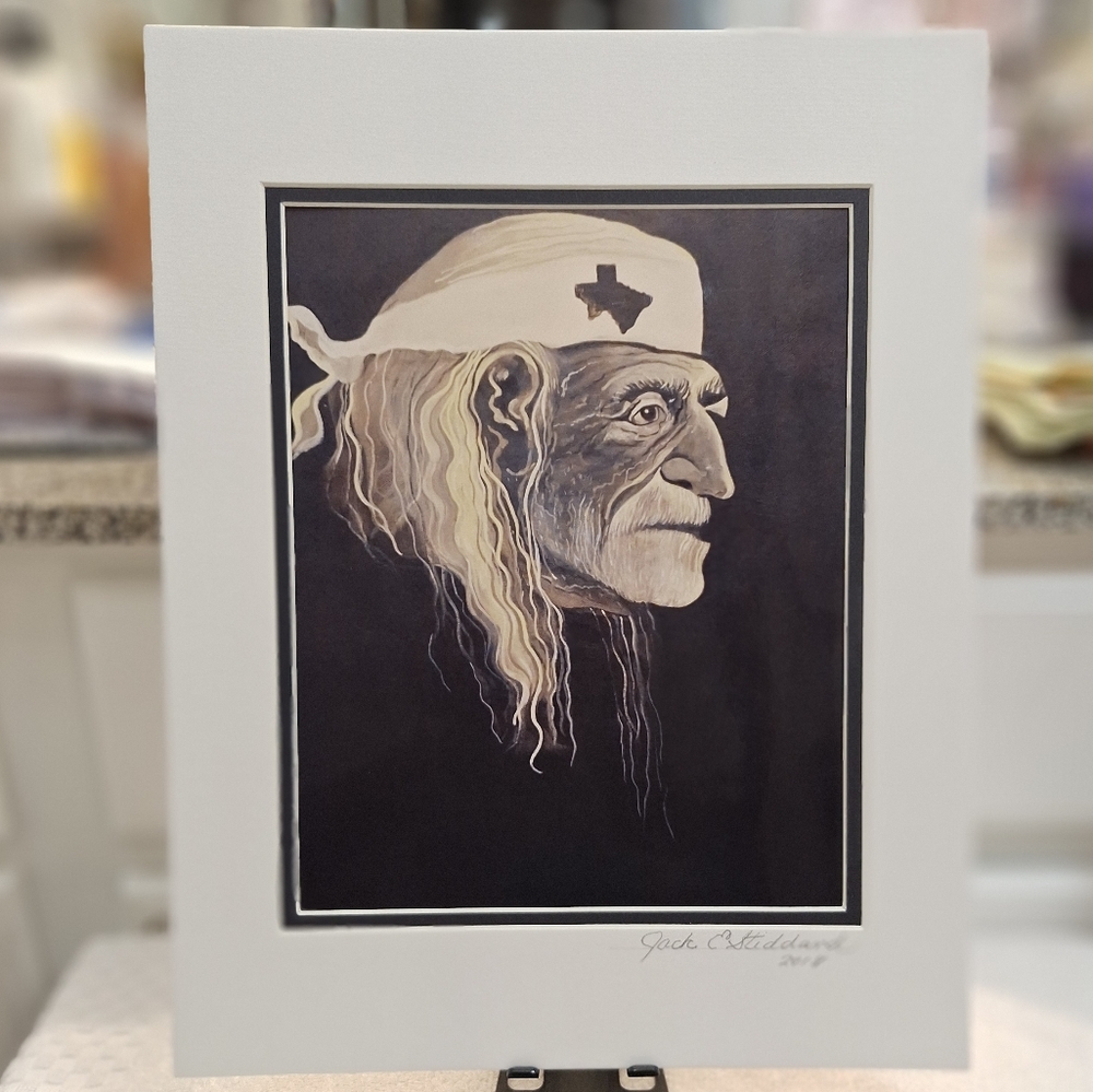 Willie Nelson B/W Painting By Jack E. Stiddard 8x10 Photo 11x14 Mat